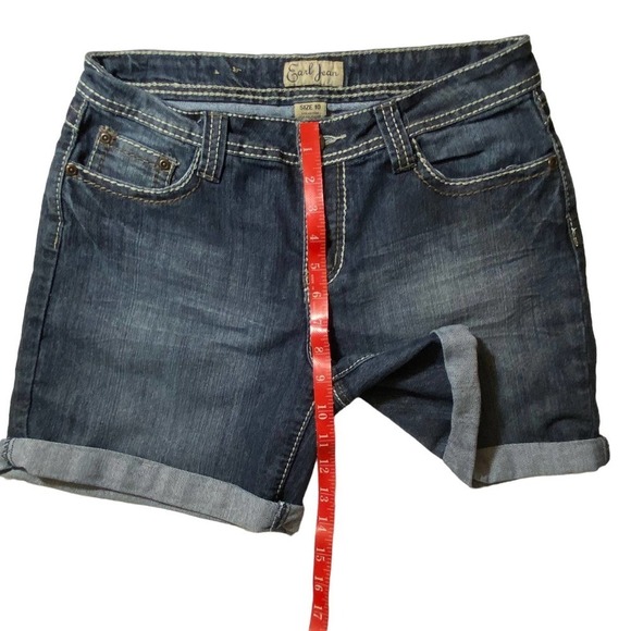 Earl Jean Shorts womens 10 Blue Stretch Denim Dark Wash Heavy Stitching Studded - Picture 3 of 9